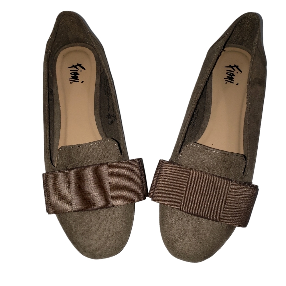 Fioni Brown Taupe Faux Suede Ballet Flats Size 5 Fabric Bow Slip-on Fall Loafers